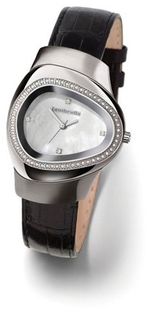 Lambretta Milio Stone Set Stainless Steel Mid Size Ladies Black Analogue Leather Strap LA2058/BLA