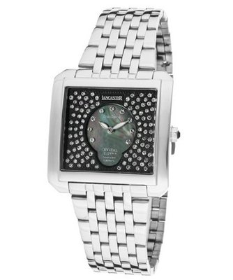 Ã¢â'¬â"¢s GranDame White Swarovski Crystal Black MOP/Black Dial Stainless Steel