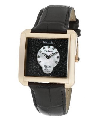 Black With White MOP Dial & White Swarovski Crystal Black Genuine Leather