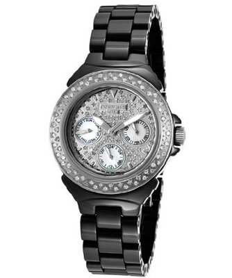 Ceramik Silver Tone & Diamond Pave Dial Black Ceramic