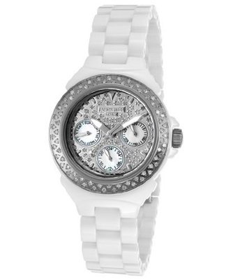 Ceramik Silver Tone & Diamond Pave Dial White Ceramic
