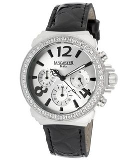 Chronograph Silver Dial Black Genuine Patent Leather