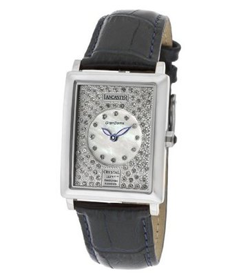 Silver With White MOP Dial & White Swarovski Crystal Blue Genuine Leather