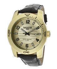 uLancaster Italy Gold Tone Dial Black Genuine Leather 