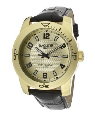 uLancaster Italy Gold Tone Dial Black Genuine Leather 