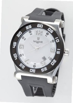 Lancaster Barreto Solo Tempo White Dial Vulcanized Black Rubber Strap OLA0547SS/BN/NR