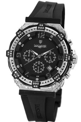 Lancaster OLA0441L/SS/NR/NR Robusto Diamonds Chronograph Black Dial Rubber