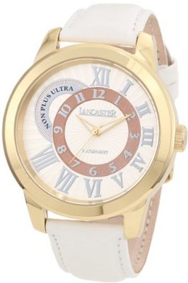 Lancaster OLA0445SL-YG-BN Non Plus Ultra Silver Textured Dial White Leather