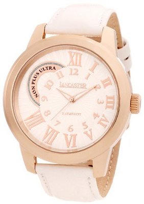 Lancaster OLA0447SL-RG-BN Non Plus Ultra Silver Textured Dial White Leather