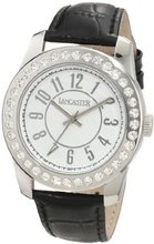 Lancaster OLA0472BN-NR Non Plus Ultra Crystal Accented White Dial Black Leather