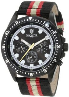 Lancaster OLA0483 Chronograph Black Dial Black and Red Striped Fabric