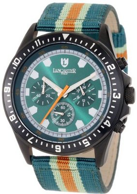 Lancaster OLA0483BKVR-VRAORVR Chronograph Green Dial Green and Orange Striped Fabric