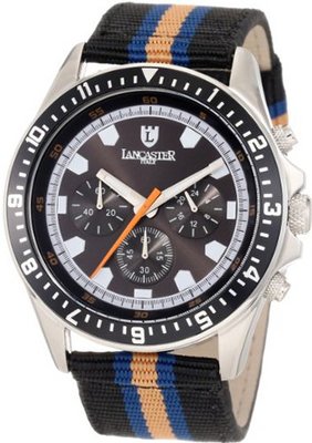 Lancaster OLA0483SSNR-BL-RS-BL Chronograph Black Dial Black Blue and Orange Striped Fabric