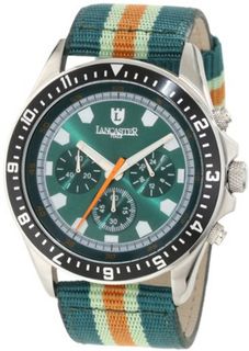 Lancaster OLA0483SSVR-VRAORVR Chronograph Green Dial Green and Orange Striped Fabric