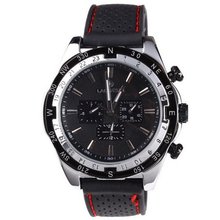 Laogeshi Classic Six Hands Calendar Date Day Rubber Band  Mechanical Wrist Black