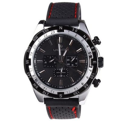 Laogeshi Classic Six Hands Calendar Date Day Rubber Band  Mechanical Wrist Black