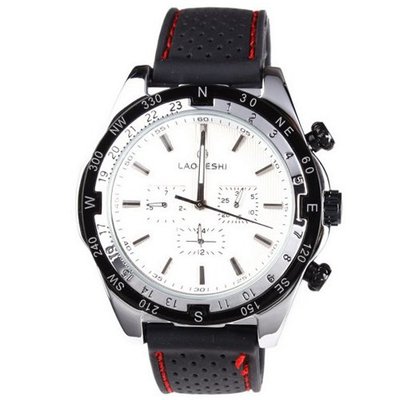 Laogeshi Classic Six Hands Calendar Date Day Rubber Band  Mechanical Wrist White