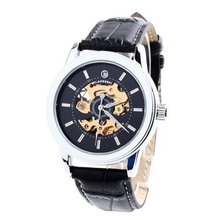 Laogeshi Fashion See Through Skeleton Black Band   Mechanical Wrist