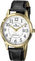 Laurens CA02L901Y Leather Analog Gold-Tone Metal Black Leather Date