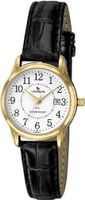 Laurens CA03L901Y Leather Analog Gold-Tone Metal Black Leather Date