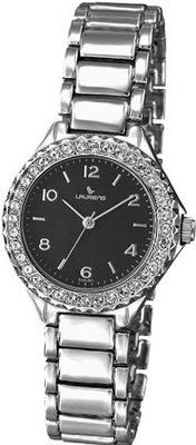 Laurens GQ20J901Y Fashion Analog Crystal Bezel Metal Bracelet Black Dial