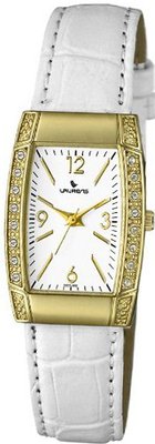 Laurens GS25J902Y Fashion Analog Gold Plated White Leather Crystals