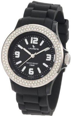 Laurens GW70J900Y Swarovski Crystal Bezel Black Dial Rubber