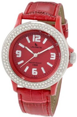 Laurens GW70J902Y Swarovski Crystal Bezel Red Dial Leather