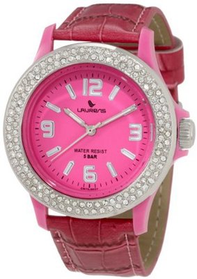 Laurens GW70J903Y Swarovski Crystal Bezel Pink Dial Leather