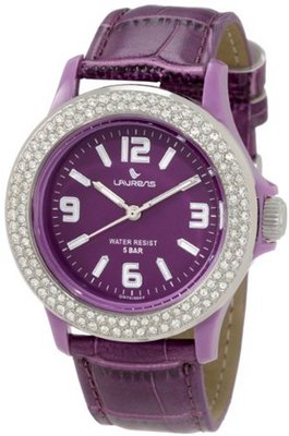 Laurens GW70J904Y Swarovski Crystal Bezel Purple Dial Leather