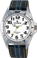 Laurens VX74J901Y Sporty Analog White Dial Black Textured Leather with Topstitch Luminous
