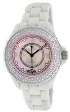 Le Chateau #5802_PINK Crystal Accented Mid Size White Ceramic Pink MOP Dial