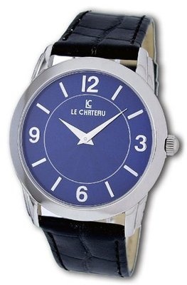 Le Chateau #7010M_BL Blue Dial Ultra Slim Leather Strap Dress