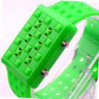 2013 New Unisex Hot Sale Green Grid Plastic Multifunctional Surface Design Silicone Strap LED Wacth 1076