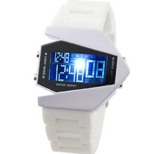 Elegant Plane Style Digital Display LED Silicone Wrist White Color