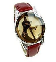 Black Cat Lady's Fashion Quartz Wrist with Crystal Glass Surface