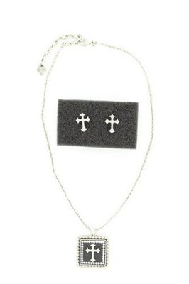 Lightning Ridge 29617 Square Concho Cross Jewelry Set Silver/Black