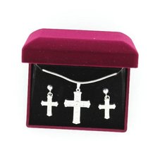 Lightning Ridge 29963 Rhinestone Cross Jewelry Set Silver
