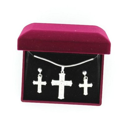 Lightning Ridge 29963 Rhinestone Cross Jewelry Set Silver