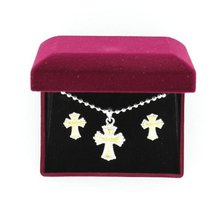Lightning Ridge 29967 Engraved Cross Jewelry Set Silver/Gold