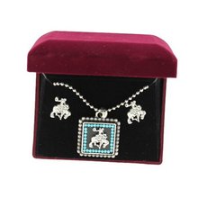 Lightning Ridge 29973 Cowboy Square Concho Jewelry Set Silver/Turquoise