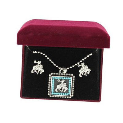 Lightning Ridge 29973 Cowboy Square Concho Jewelry Set Silver/Turquoise