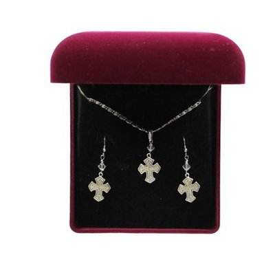 Lightning Ridge 30244 Engraved Cross Jewelry Set Silver