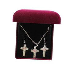 Lightning Ridge 30260 Crystal Center Cross Jewelry Set Silver