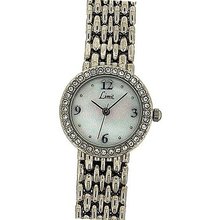 Limit Ladies Stone Set Bezel Mother Of Pearl Dial Silver Bracelet 6746