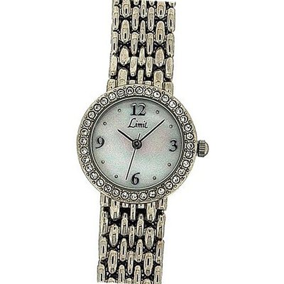 Limit Ladies Stone Set Bezel Mother Of Pearl Dial Silver Bracelet 6746
