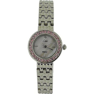 Limit Ladies Stone Set Bezel Pink Mother O Pearl Dial Silver Bracelet 6796