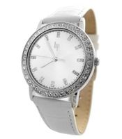 Lip 10910212 Analog Quartz Steel with Rhinestones, Silver Dial and White Leather Strap