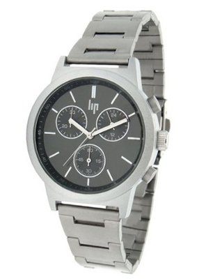 Lip Style 1038012 Gents Quartz Analogue Black Dial Silver Steel Strap