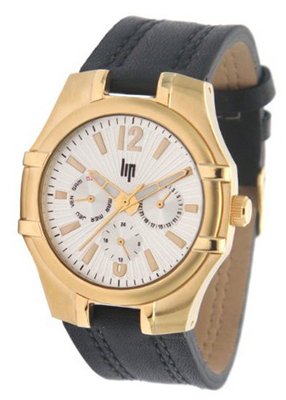 Lip Style Analogue Quartz 1029432 Black Leather Strap Grey Dial